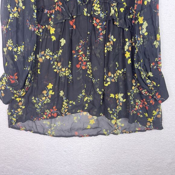 Anthropologie Jamison Tunic Top Small Black Floral Ruffle Semi Sheer Boho - Picture 3 of 12